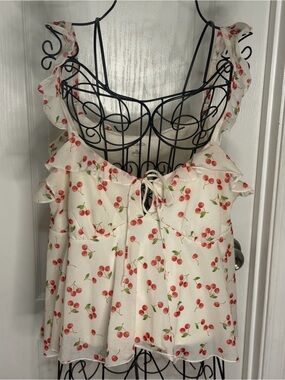 wild fable Cream Cherry Print Ruffle Tank Top